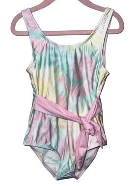 PQ Swim Tie-Dye One-Piece Swimsuit with Pink Belt Size 8